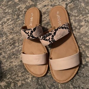 Snakeskin Slip On Sandals